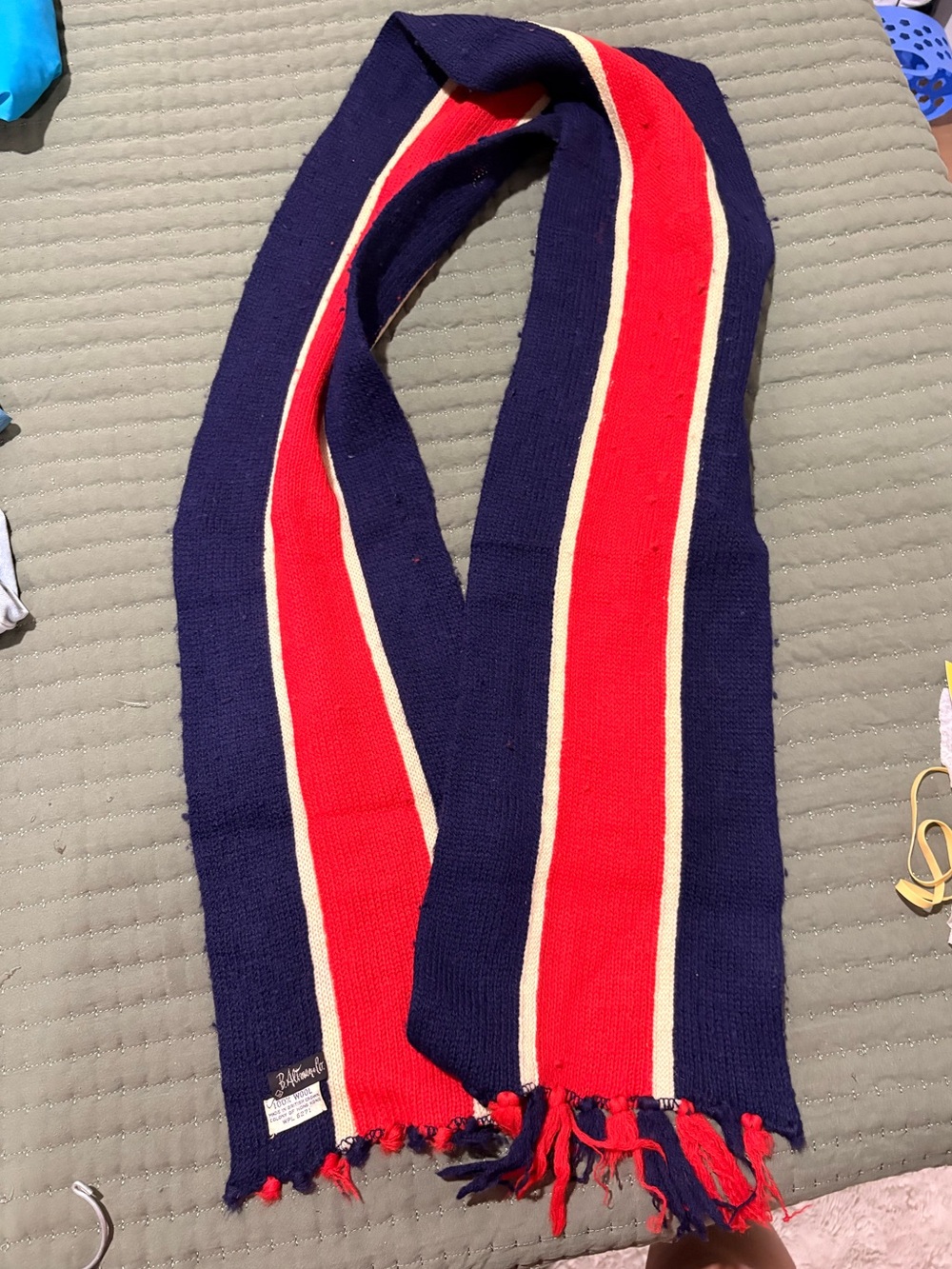 Vintage Navy, Red & Cream Striped Knit Scarf
